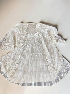 Vintage Bridal Peignoir Lace Robe XL Wedding Getting Ready White